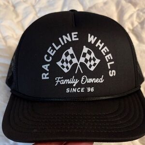 OTTO Kids Black Trucker Hat with White Racing Flag Graphic